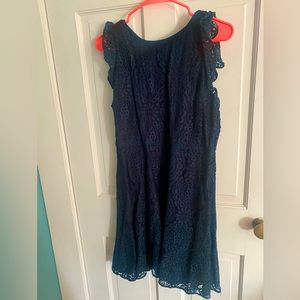 Loft Dark Forest Green Eyelet Swing Dress with Slip